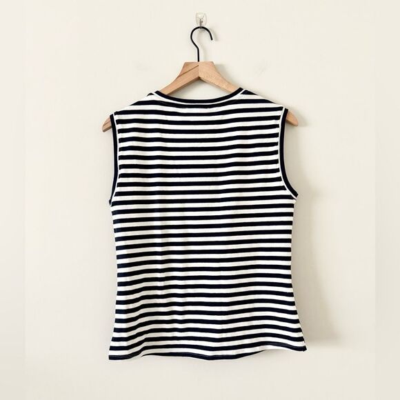 NWT Gibson * Latimer Cotton Blend Sleeveless Top in Navy & White Stripe - Size S - Picture 3 of 5